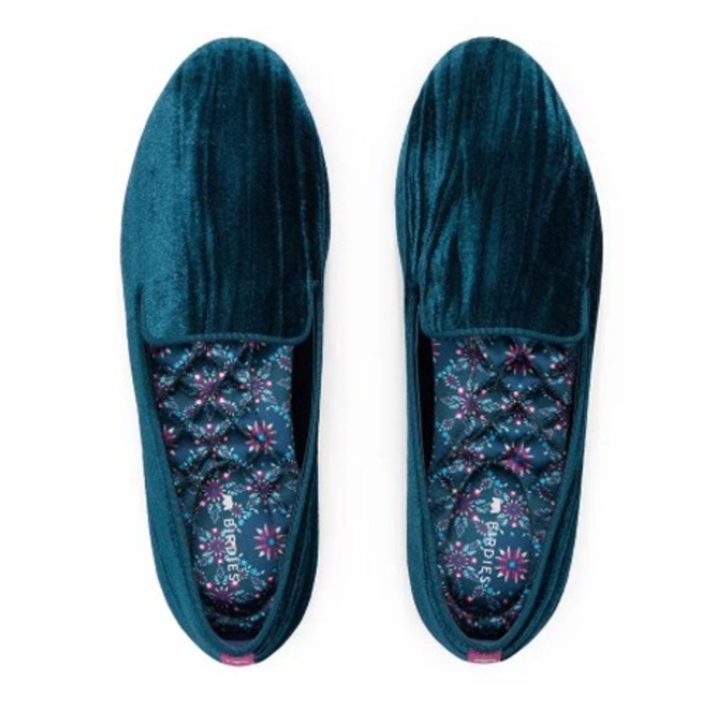 Birdies The Starling Teal Blue Crushed Velvet Loafers Smoking Slipper Flats